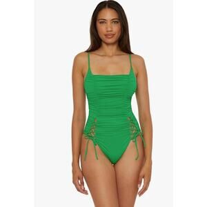 BECCA Color Code Paula One Piece Swimsuit Large Emerald Rouched Square Neck NWT